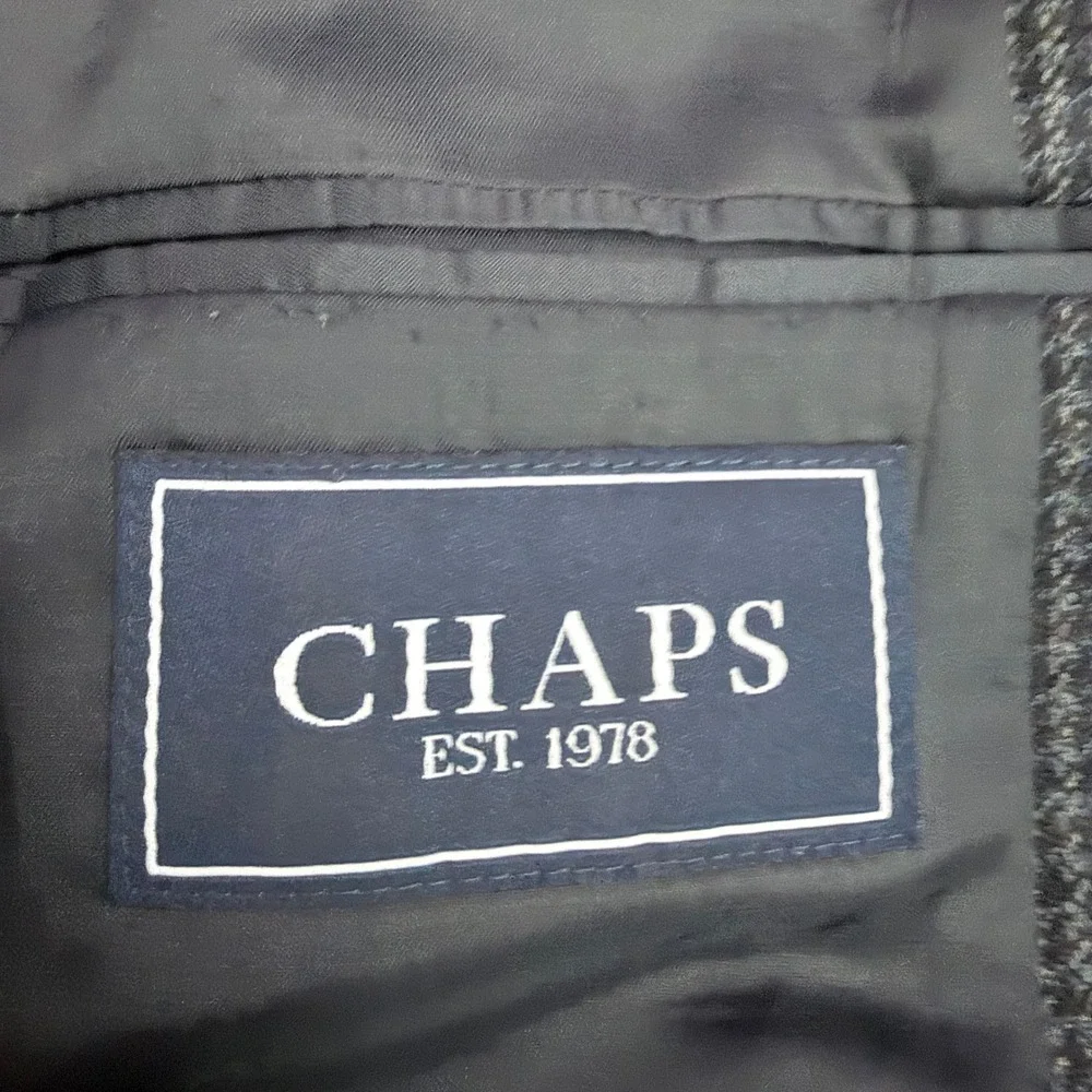 Chaps Sport Coat Mens 46R Lambswool Grey Houndstooth Blazer Academia Preppy
